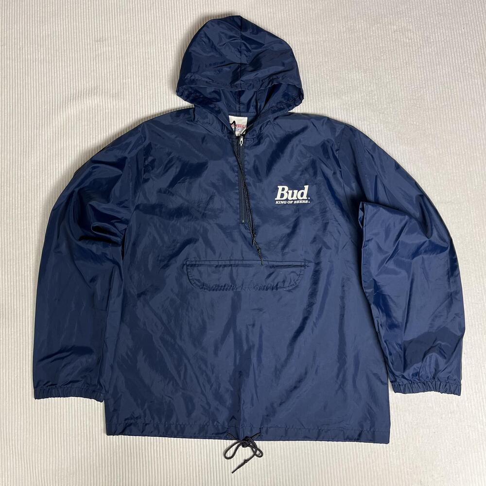 Vintage Hartwell Sports Jacket Mens M Blue Hooded Anorak Bud King Of Beers